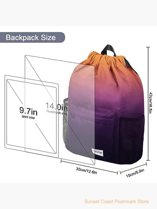 Drawstring Backpack Water-Resistant Gym Bag with Mesh Pockets main image 6